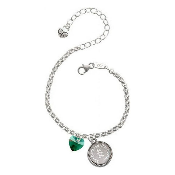 Green Crystal Heart She Believed She Could So She Did Engraved Bracelet
