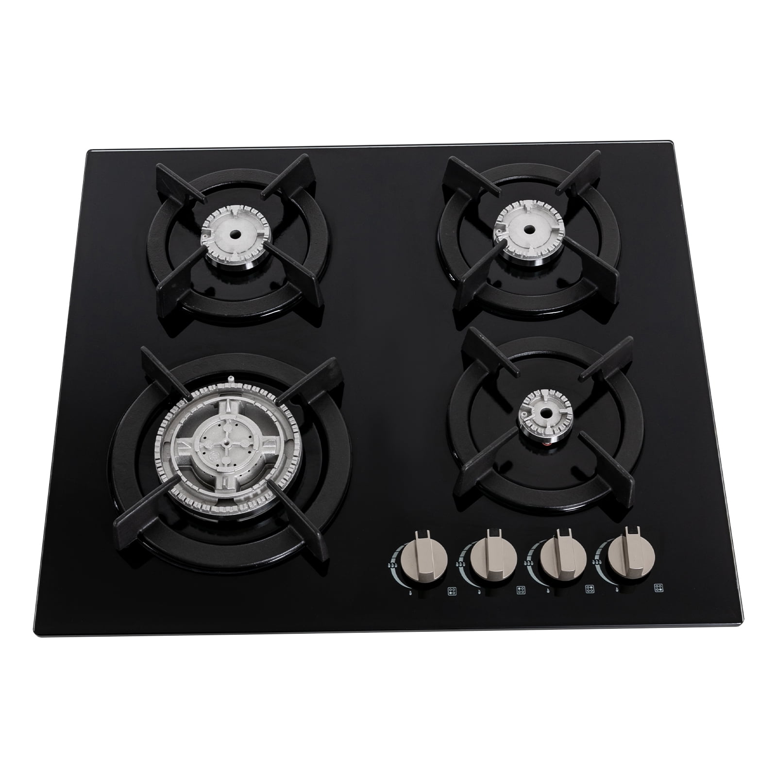 59*51cm 4-Burner NG Stove Built-in/Countertop Gas Stove NG/LPG Tempered Glass for Home Kitchens Restaurants Hotels