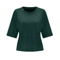 thumbnail image 2 of QLEICOM Women's Summer T Shirts Crewneck 3/4 Sleeve Basic Tops Solid Color Loose Tees Blouse, 2 of 5
