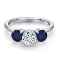 thumbnail image 3 of Gem Stone King 925 Sterling Silver White Moissanite and Blue Sapphire Engagement Ring for Women | 2.00 Cttw | Round 6MM | Gemstone Birthstone | Size 8, 3 of 7