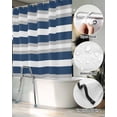 thumbnail image 5 of Split Shower Curtain for Transfer Bench, Navy Blue Grey Stripe Fabric Shower Curtains for Bathroom, Minimalist Farmhouse Striped Tub Sliding Transfer Bench Waterproof Bath Curtains 72"x72", 5 of 9