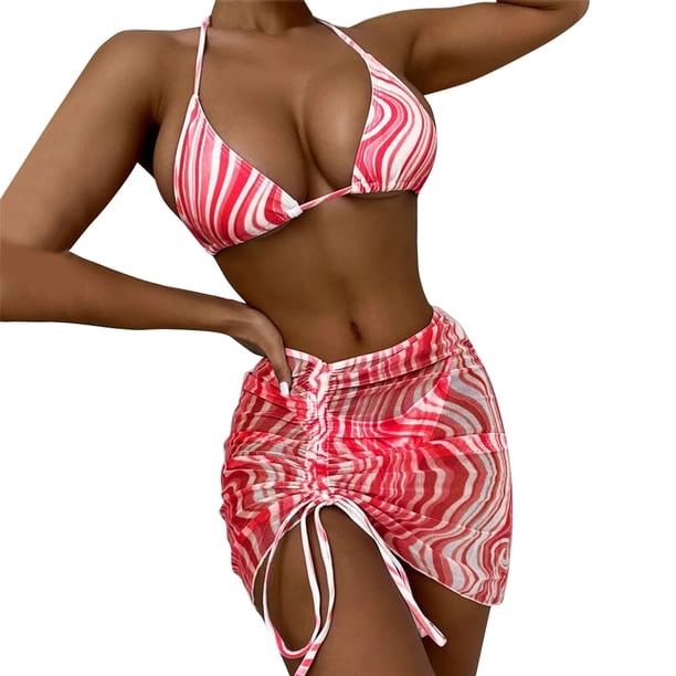 Gibobby Conjunto de bikini para mujer Traje de baño con almohadilla de bikini para mujer, ropa de playa dividida, conjunto de vendaje push-up, traje de b(Rojo,G)
