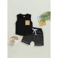 thumbnail image 2 of 2Pcs Baby Boy Summer Outfits, Sleeveless Pocket Tank Tops Striped Pocket Shorts Set, 2 of 6