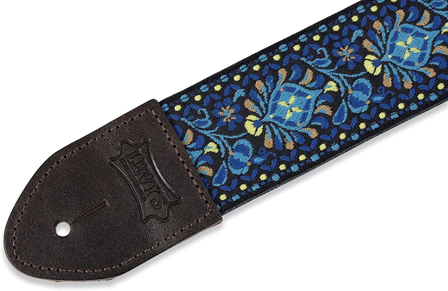 Format 2" Garment Leather Vintage Hootenanny Jacquard Weave Guitar Strap, Funky Blue