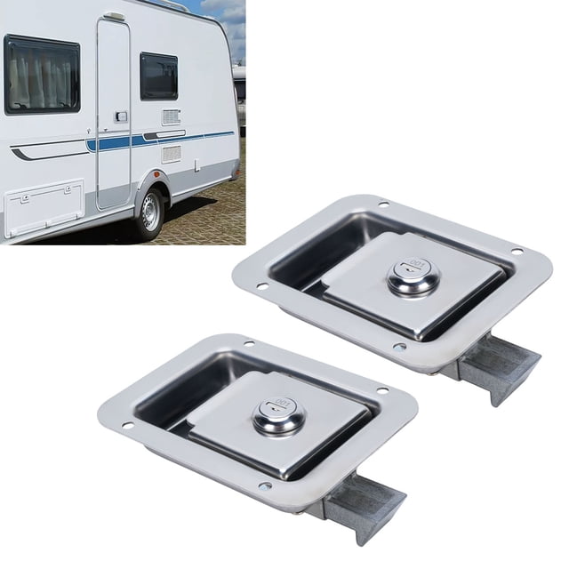 Trailer Door Latch Handle Lock, Mirror Polished Flush Mounted Rugged Construction Enduring Truck Tool Box Lock Abrasion Proof with Washers for RV Motorhome