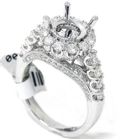1. 34ct VVS Fancy Pave Diamond Semi Mount Setting Ring