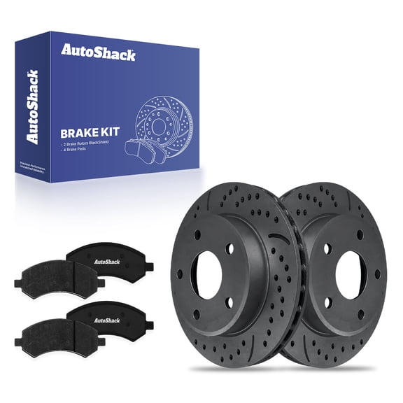 AutoShack Front Vented Drilled & Slotted Coated Brake Rotors Black Matte Finish   Ceramic Pads 6-PC Brake Kit Replacement for 2005-2012 Dodge Dakota 2011 Ram Dakota BlackShield 12.28" (312 mm)