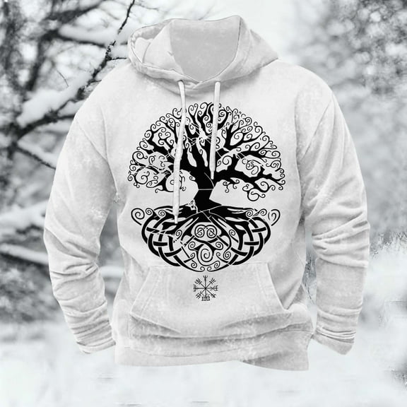 KANG European Norse Mythology Hooded Retro Casual Printed Hooded Sweatshirt