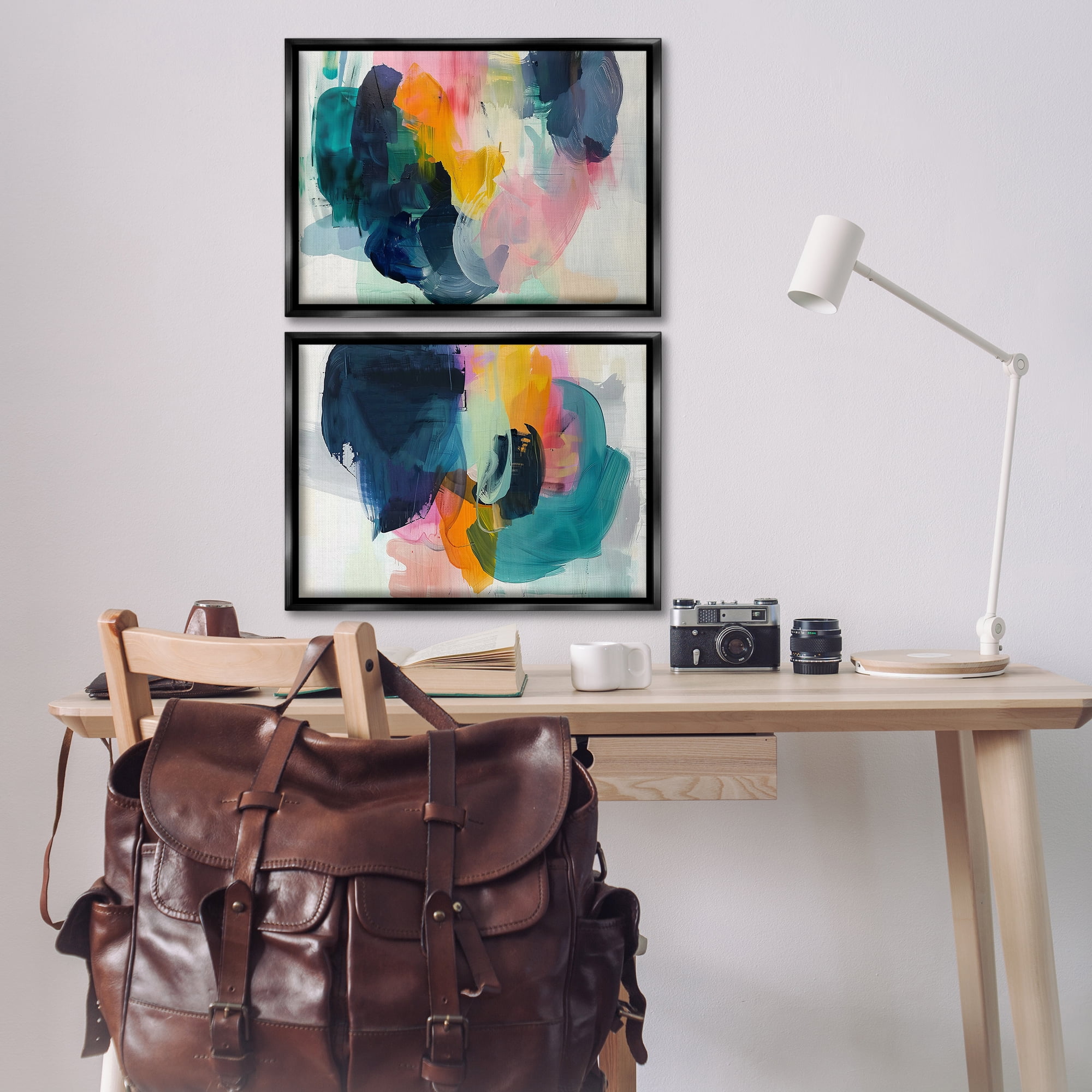 Stupell Industries Modern Restless Abstract Abstract Painting Black Floater Framed Canvas Art Print Wall Art, 25 x 17, Set of 2