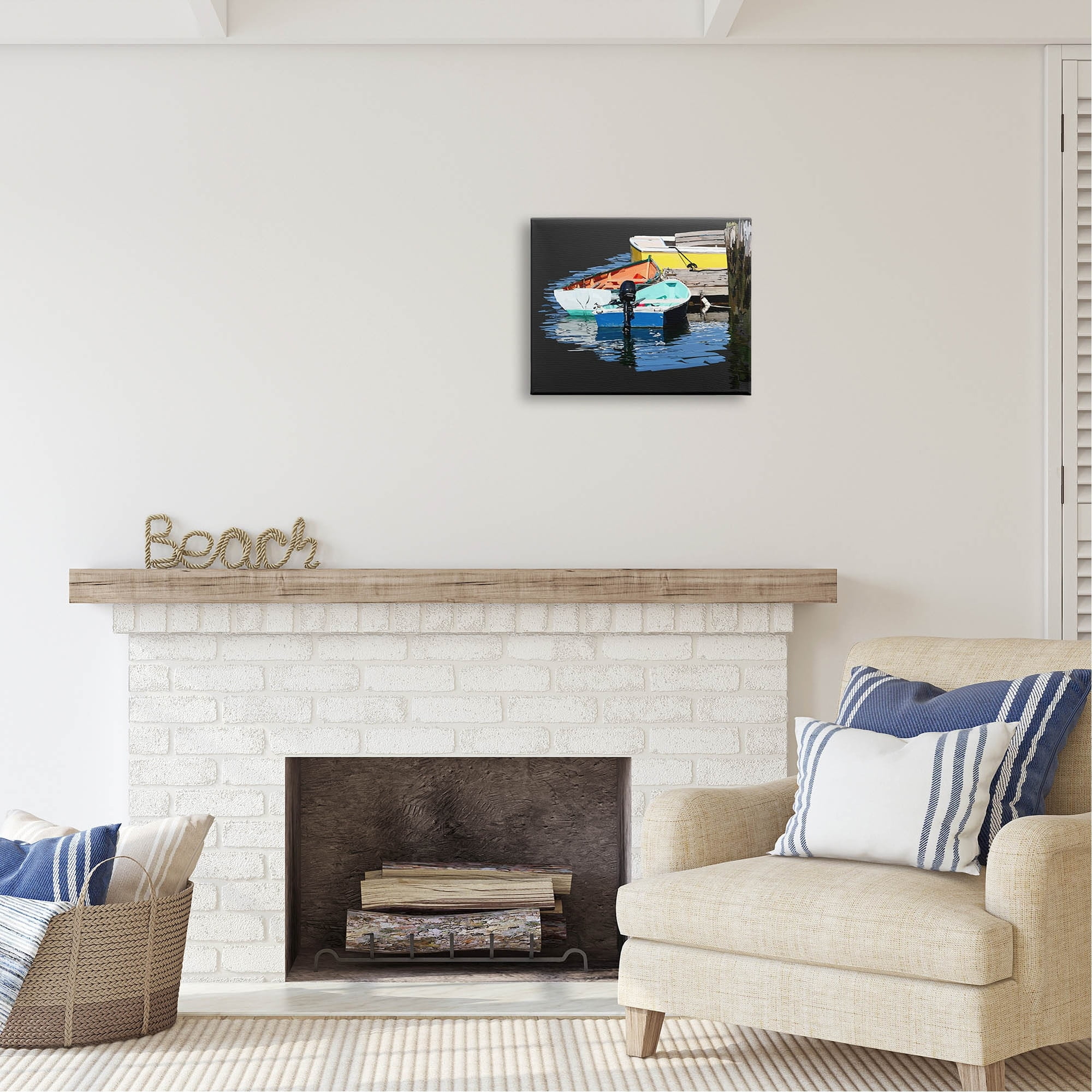 Stupell Industries Docked Dinghy Boats Bold Hues Coastal Photography Gallery Wrapped Canvas Print Wall Art