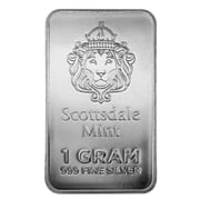 1 gram Silver Bar - Scottsdale Mint Prepper Silver .999 Fine Silver Bar