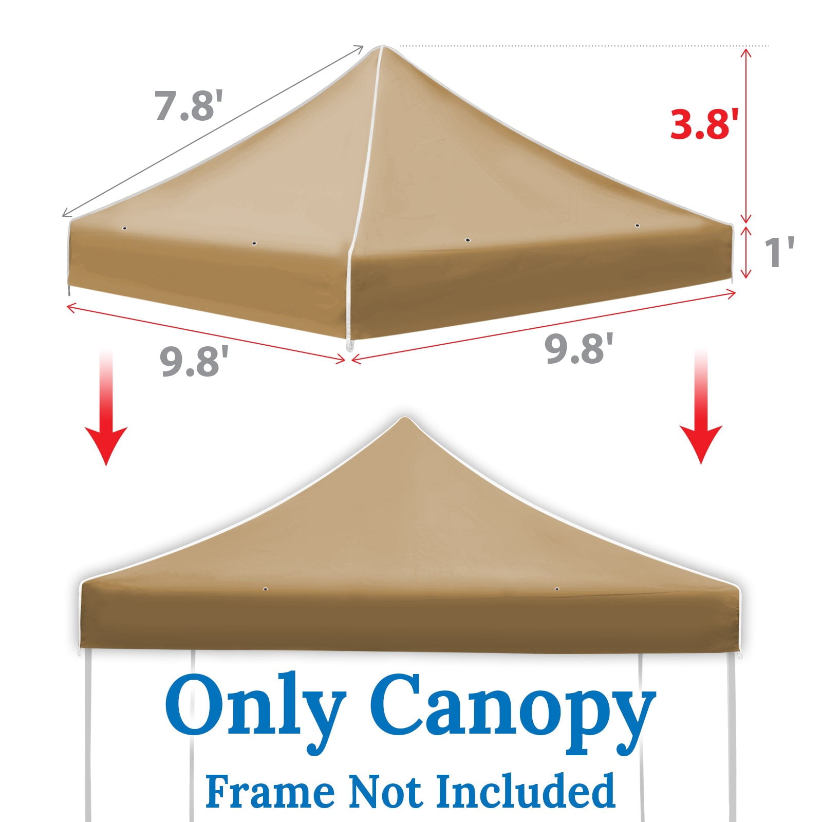 SUNNYOUTDOOR 10'x10' Canopy Replacement Top Cover for Pop Up Canopy Folding Tent Gazebo Sunshade Cover, Canopy ONLY (Tan)