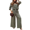 thumbnail image 2 of Female Long Sleeve Beach Shirt Blouses Bathing Suit Cover Up Button Down Collar Dark Green S, 2 of 9