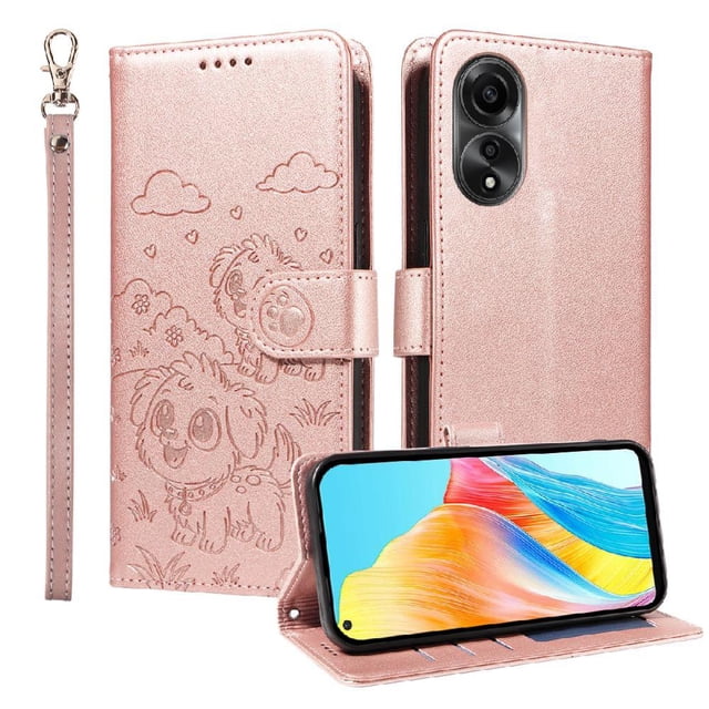 Funda Cartera GANGXUN con Diseño de Perrito en Relieve para OPPO A78 4G , Protección 360° con Ranuras y Correa Desmontable