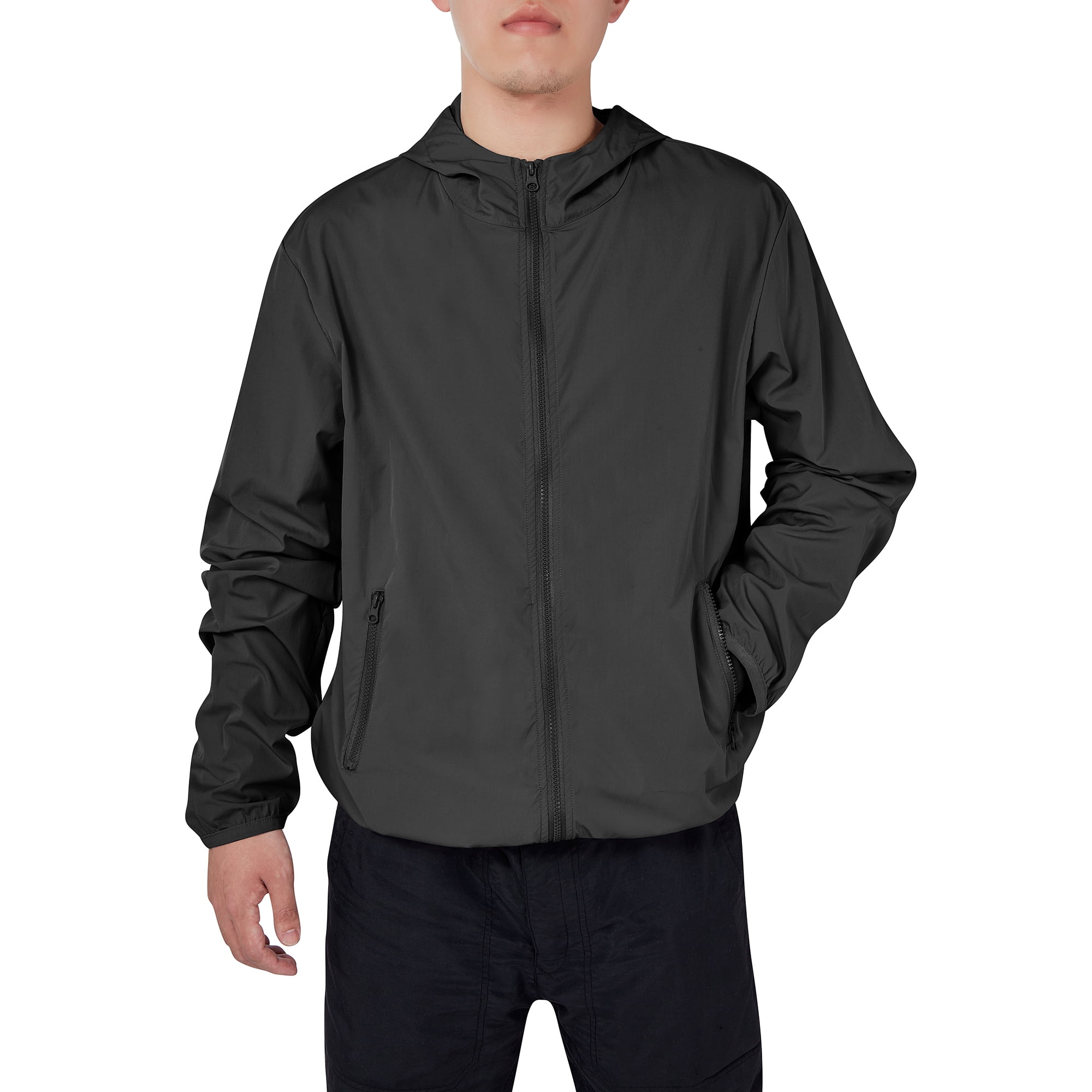 Mens Sportswear Lightweight Polyester Jackets Outdoor Camping Hooded  Windbreaker Jacket Outwear, Black, 2XL - Walmart.com