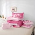 thumbnail image 4 of 7 Pcs Pink Cherry Bowknot Comforter Queen,Bow Tie Girly Princess Women Bedding Set,Glitter Starry Sky Gradient Sweet Dreamy（Comforter+Fitted+Flat+2 Pillowcases+2 Throw Pillow Covers）, 4 of 5