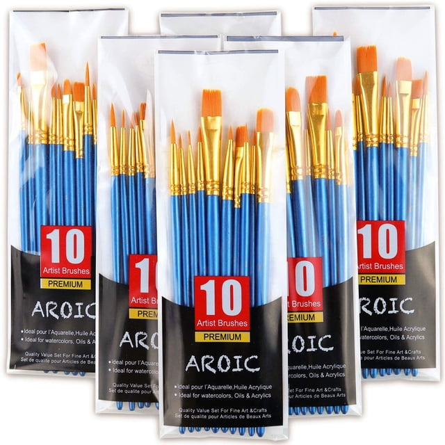 Juego de pinceles de pintura acrílica, 3 paquetes/30 piezas de pinceles de acuarela, pinceles de pintura, pinceles de pelo de nailon para todo uso, kits profesionales de artistas de pintura de acuarel