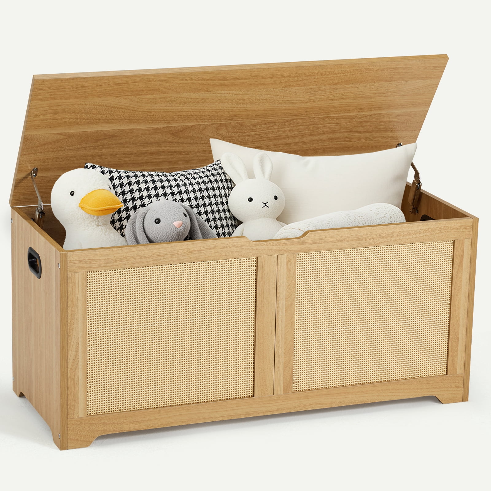Erinnyees 39.4" Rattan Storage Chest, Storage Bench, Toy Chest, Shoe Bench, with Double Soft - Close Hinges, for Entryway, Bedroom, Living Room, Supports 300 lb