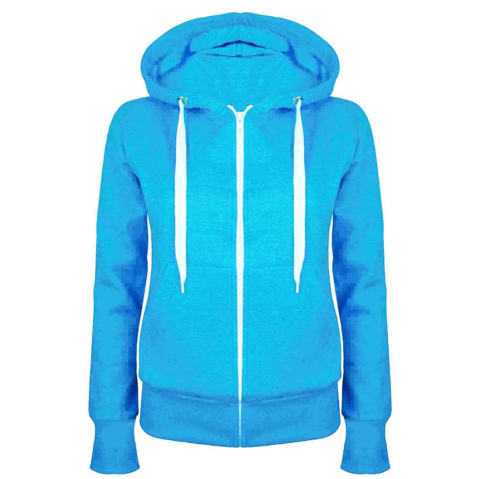 Full Zip Hoodie Sweatshirt for Women Long Sleeve Drawstring Hooded Tunic Jacket with Pockets Trendy Outwear (2XL, Black)