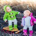 thumbnail image 1 of The Queen's Treasures 15 Inch Baby Doll Clothes, Set of Two Complete Overall Outfits Pink & Green Jackets, Overalls, Shirt, Bootie Shoes, Compatible with American Girls' Bitty Baby Twins, 1 of 5