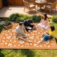thumbnail image 2 of 6x9 Orange&White Outdoor Rug Waterproof Reversible, Floral Plastic Straw Patio Rug, Foldable Outdoor Area Rug for RV Camping, Picnic, Beach, Balcony, Deck & Garden 6x9 Orange&White, 2 of 9