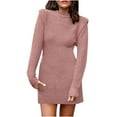 thumbnail image 2 of EGNMCR Chandail à Col Roulé pour Femmes, Chandails pour Femmes Chandail d'Automne et d'Hiver pour Femmes Décontracté Ample Chaud Couleur Unie Manches Longues Col Rond Robe Chandail à Manches Longues pour Femmes Chandail, 2 of 5