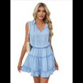 thumbnail image 3 of Minivestido Elegante de con Volantes y Escote en V Sin Mangas para Mujer, -Verano 2025 Azul L, 3 of 9