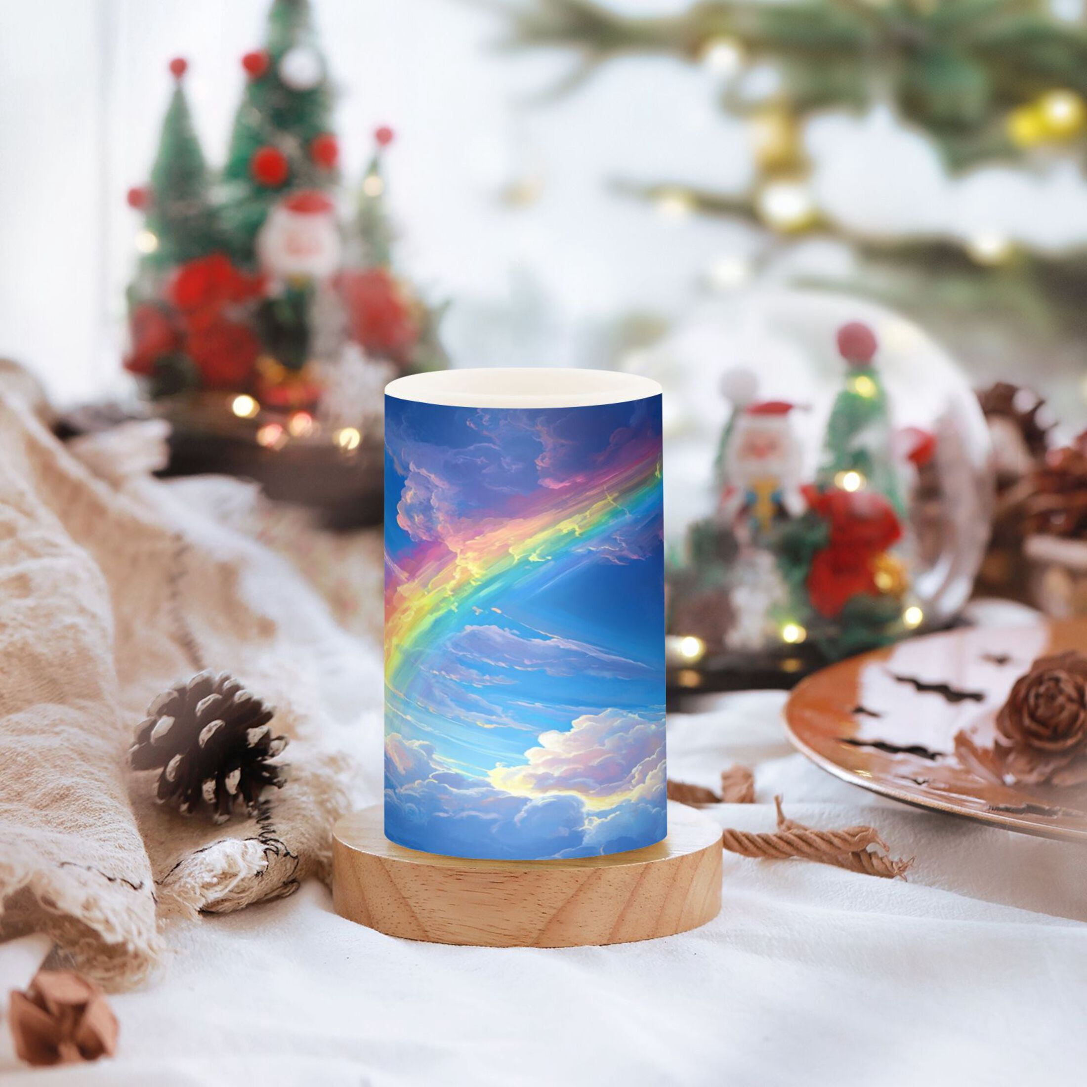 Electronic Candle Light Combination 3x5In, 3x4In Flameless Candle Plastic Festive Decoration Party Christmas Decoration Picturesque Rainbow Cloud