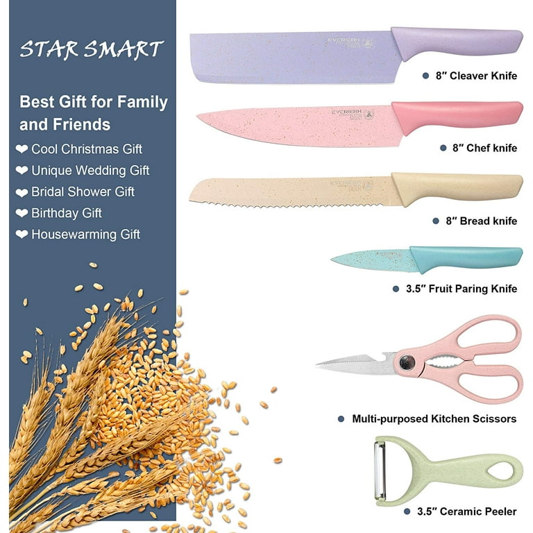 Kitchen Knife Set, Retrosohoo 6-Pieces Non-Stick Sharp Stainless Steel Pink Cooking Knives Set with Acrylic Block for Kitchen, Sharp Chef Knives