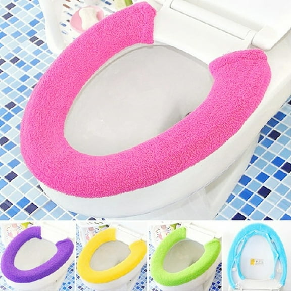 EXHUMKY 1Set Toilet Seat Cover Rose Polyacrylic Fiber Plastic Button Warmth Winter Use