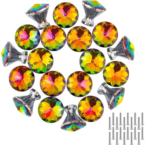 20 Pack Drawer Knobs with Screw,30mm Crystal Glass Cabinet Dresser Pulls Diamond Shape Cupboard Wardrobe Knob for Bathroom Office Plant DIY