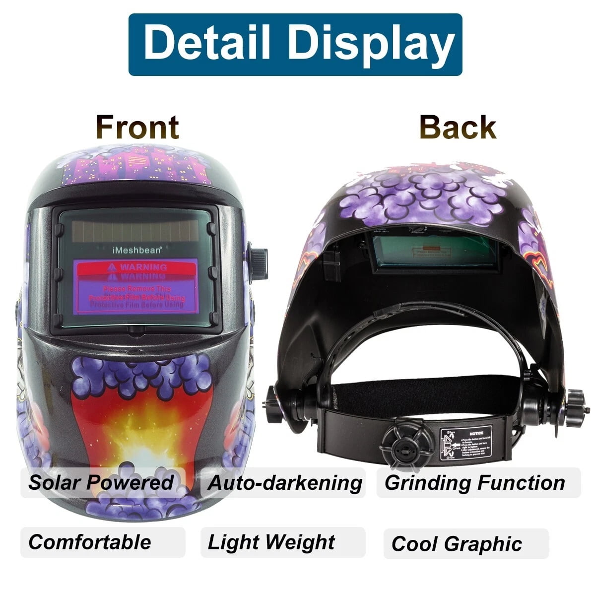 iMeshbean Auto Darkening Welding Helmet Solar Powered Hood Mask Grinding with Extra Lens ANSI Approved Clown Design Color