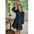 thumbnail image 3 of Arshiner Girl's Dress Vintage A-Line Long Sleeve Ruffle Swing Casual Velvet Dress with Pockets, 3 of 9
