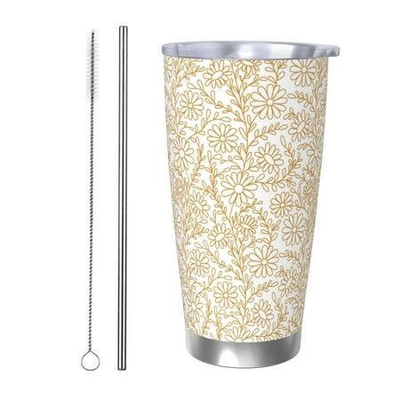 

Fuzoiu Plant Print 20oz Tumbler Stainless Steel Vacuum Insulated Car Cup Insulated Coffee Mug Travel Mug with Lid Thermal Cup for Outdoor-Straw Two-piece Set