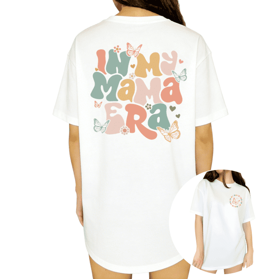 Retro 70s Mama Era Back Print Womens White Short Sleeve T-Shirt Oversized Tops