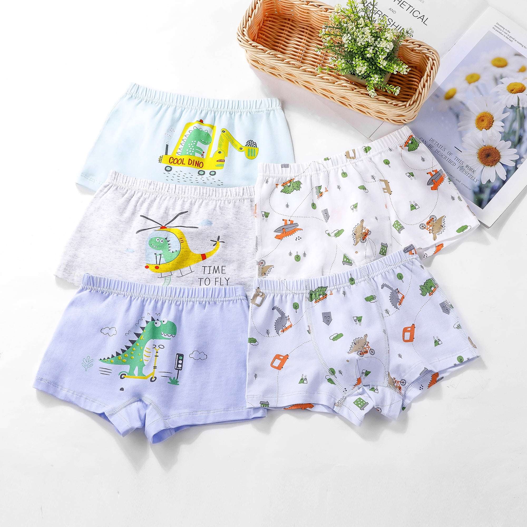 CMKid Toddler Boy Dinosaur Underwear Cotton Underpants 5 Pack Boxer