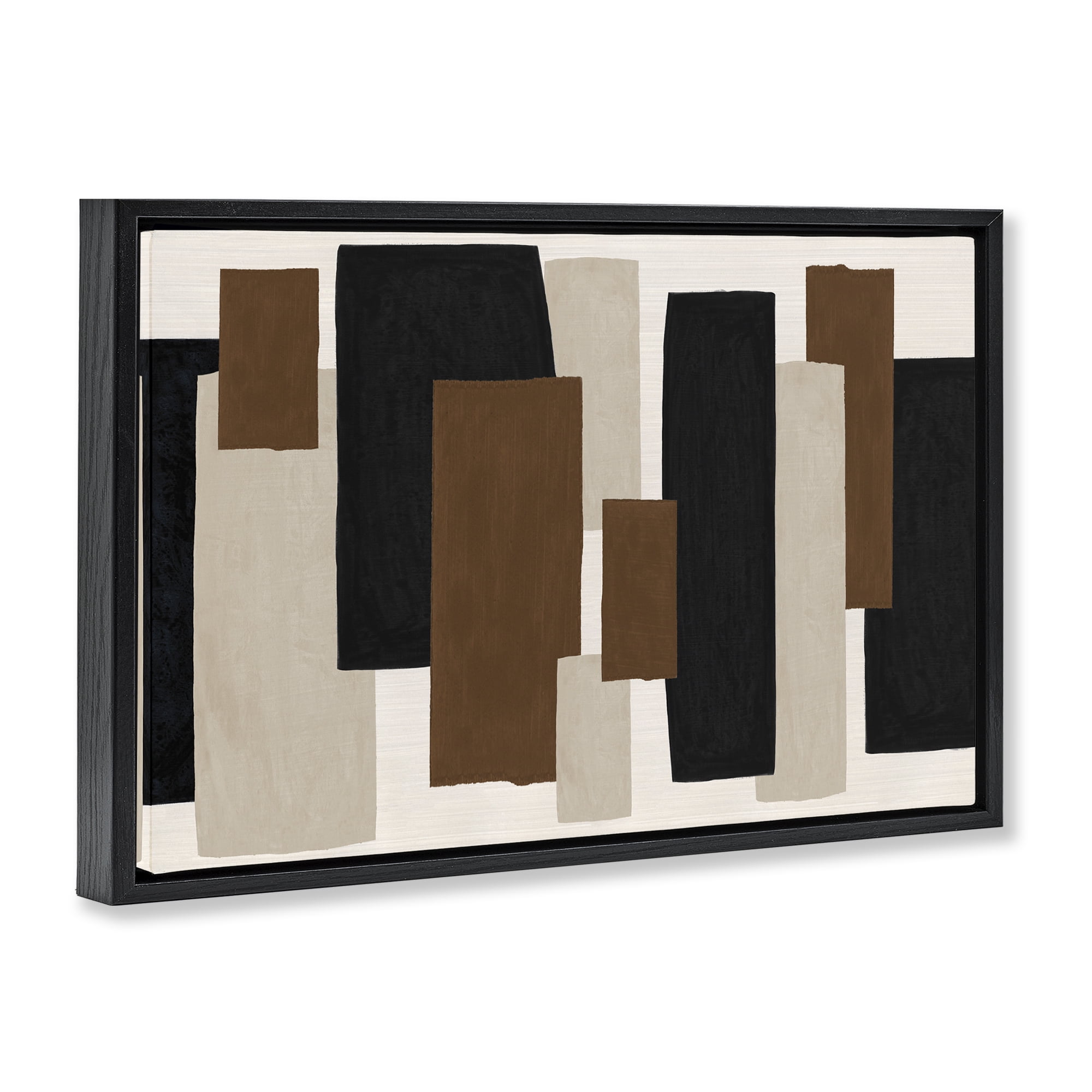 Stupell Industries Minimal Vertical Blocks in Earth Tones Black Framed Floater Canvas Wall Art, design by Janet Tava