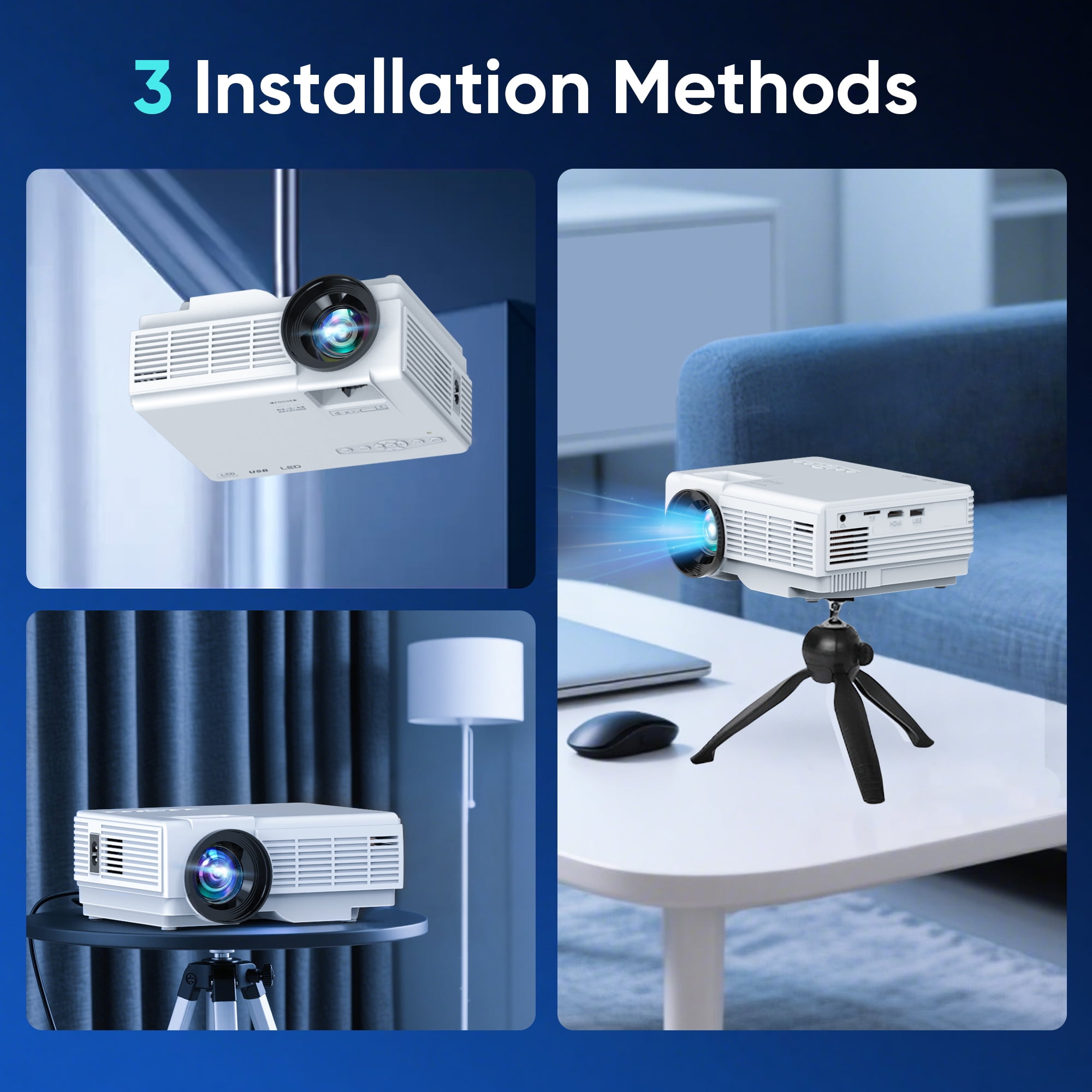 GCZ Projector, 1080P Full HD Portable Projector with Screen, Auto Focus and Keystone, for Home, Bedroom, Outdoor Use
