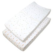 American Baby Company 100% Jersey Cotton Sparkle Gold/Pink Feathers Changing Pad Cover, 2 Count