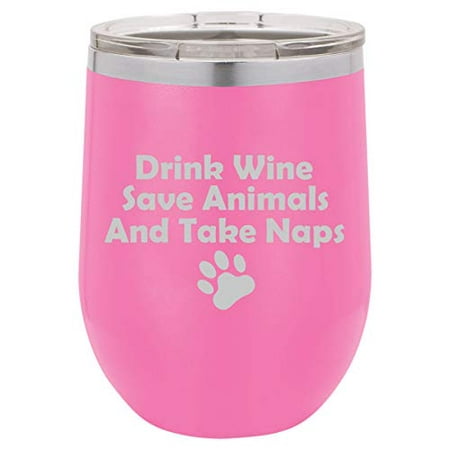 12 oz Double Wall Vacuum Insulated Stainless Steel Stemless Wine Tumbler Glass Coffee Travel Mug With Lid Funny Drink Wine Save Animals Take Naps (Hot (Best Way To Take A Nap)