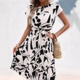 thumbnail image 2 of Gdvsclr Floral Dress for Women Wedding Guest Crewneck Short Sleeve Tie Waist Midi Flowy Boho Beach Dresses White L, 2 of 5
