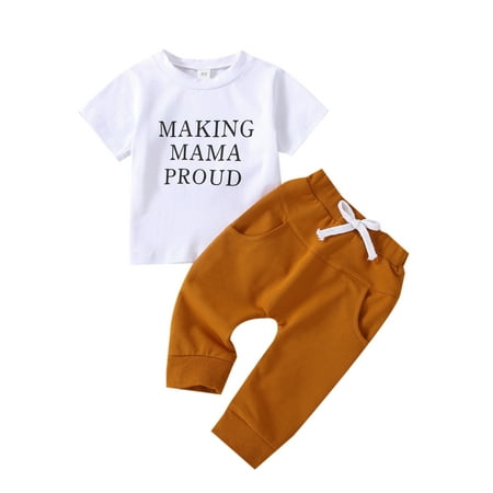 

Sunisery Toddler Baby Girls Boys Summer Outfits Letter Printed Short Sleeve T-shirt Tops + Stretch Casual Pants Sets White 2-3 Years