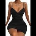 thumbnail image 3 of Vestidos de Cóctel para Mujer, Ajustados, con Escote en V, Tirantes Finos, Fruncidos, para Fiesta de Noche y Club Nocturno (2025) Negro M, 3 of 10