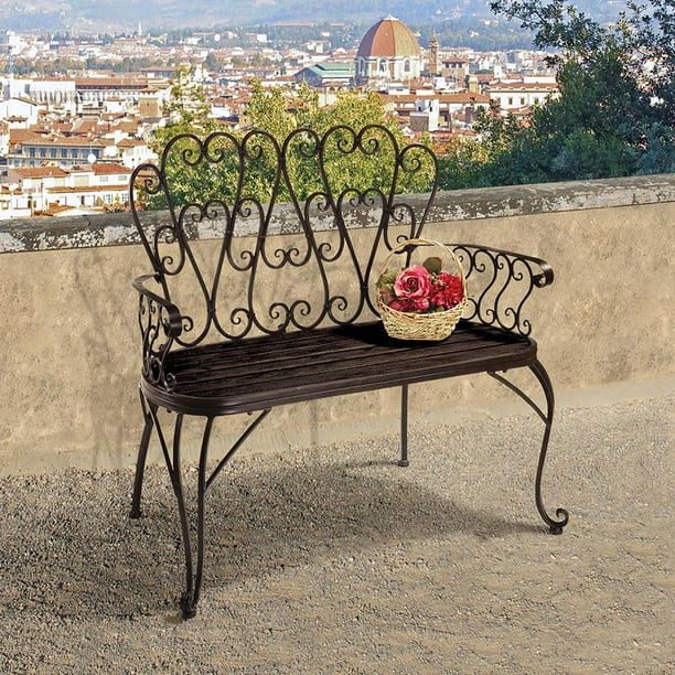 Design Toscano Outdoor Durable Metal Bench Brown