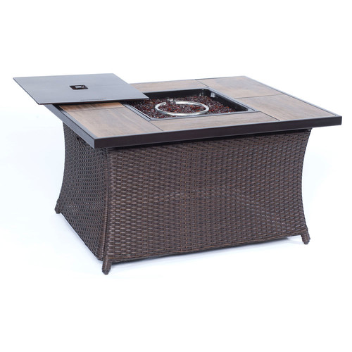 Cambridge Outdoor 40,000 BTU Woven Firepit Coffee Table with Wood Grain Tile Top by Overstock