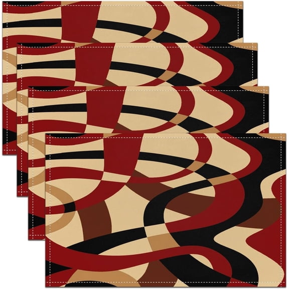 Brown Black Burgundy Red Table Place Mats, 18"x12" Stripes Placemats Set of 4 for Decor Geometric Placemat for Kitchen Dining Table Decor Indoor Outdoor Modern Striped Art Abstract