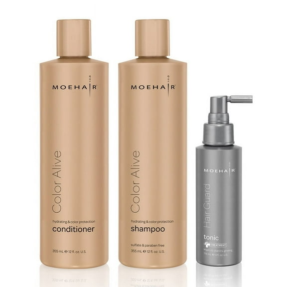 Moehair Pack for Colored Hair, Color Alive Shampoo 12 Fl Oz, Conditioner 12 Fl Oz and Hair Guard Tonic 3.4 Fl Oz , Complete Haircare Solution for Colored Hair