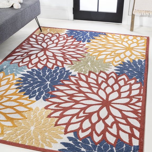 JONATHAN Y AMALFI COAST 8 x 10 Area Rug, Minori Floral - Cream/Red/Blue, AMC109B-8