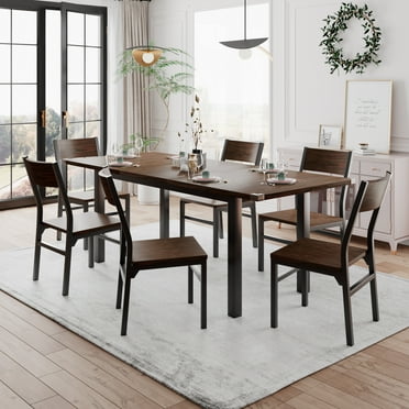 iPormis 63" Extendable Kitchen Table Set for 4-6 People, 7-Piece Large Dining Table Set with 6 Chairs,Mid-Century Dining Room Table,Espresso