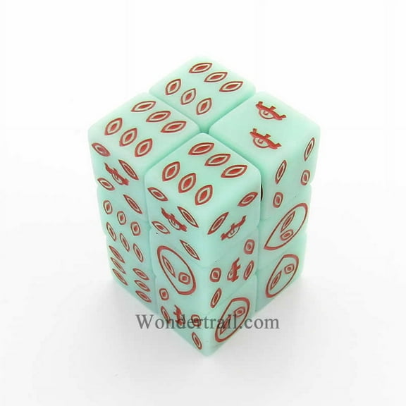 Green Alien Glow in the Dark Dice with Red Aliens D6 16mm (5/8in) Pack of 12 Koplow Games